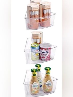 Clear Plastic Pantry Organizer Bin - Set of 3 Storage.